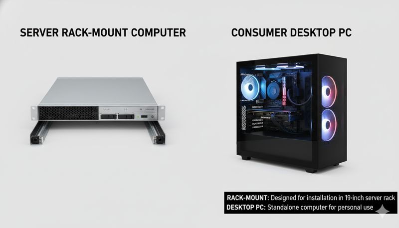Сравнение серверного компьютера в стойке и обычного настольного ПК
