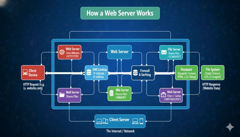 Схематичное изображение работы веб-сервера