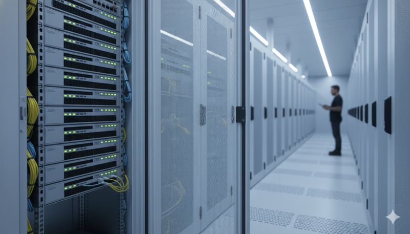 Серверная стойка с оборудованием в дата-центре