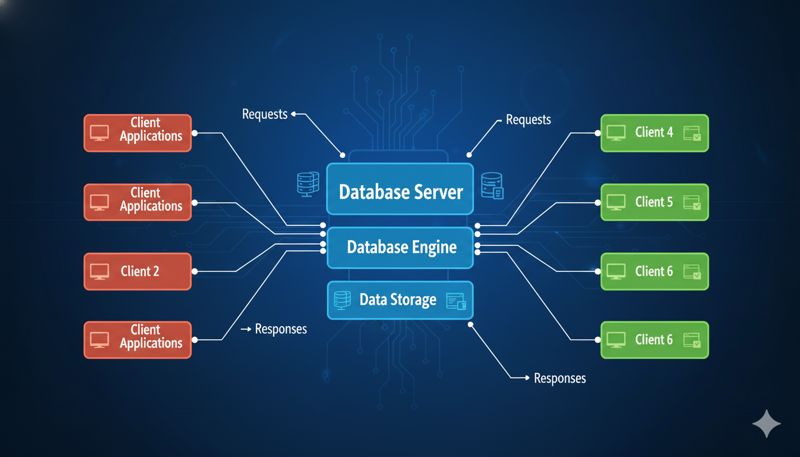Схематичное изображение клиент-серверной архитектуры базы данных
