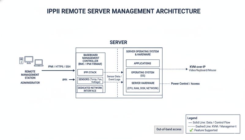 Схематичное изображение работы IPMI для удаленного управления сервером